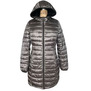 Calvin Klein Metallic Gray Puffer Jacket with Hood Size S